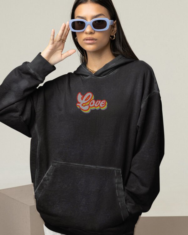 Bluza oversize z kapturem <br>Tęczowe Love <br>Haft, Efekt sprania